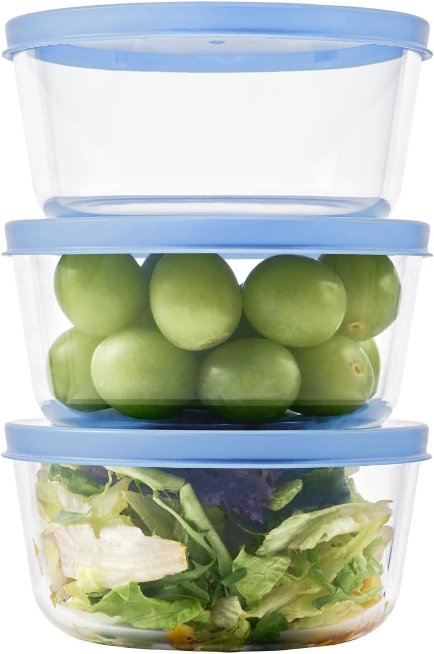 6-Piece Glass Food Storage Containers Set (3 Containers + 3 BPA-Free Lids) | 2-Cup, Leakproof | Microwave, Freezer, Oven & Dishwasher Safe | Ideal for Meal Prep & Pantry Organization, Pistachio