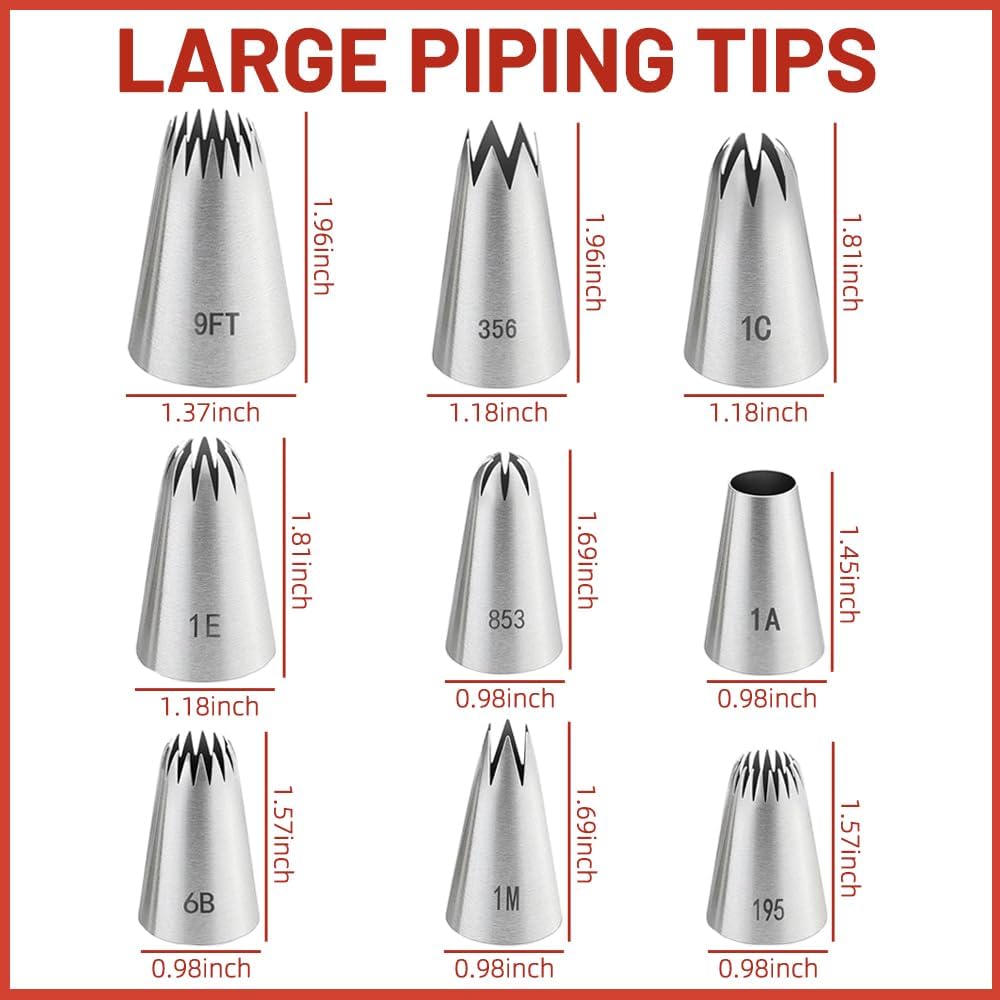 9PCS Large Piping Tips with brush,Sturdy Cake Piping Tip for Cookie Cupcake