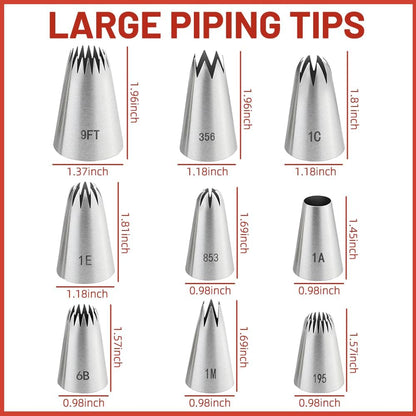 9PCS Large Piping Tips with brush,Sturdy Cake Piping Tip for Cookie Cupcake