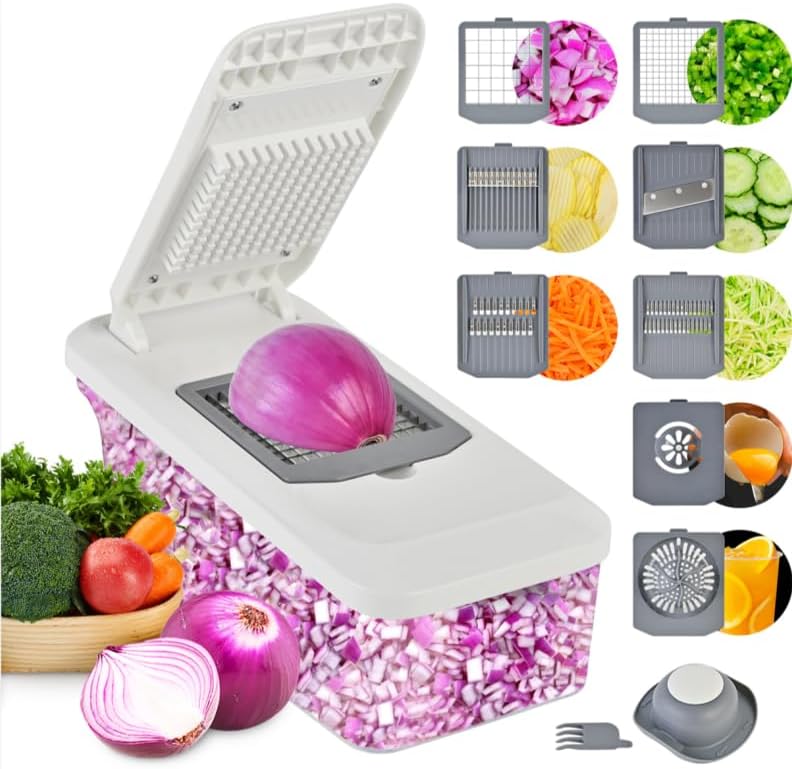 SUSTEAS Vegetable Chopper Mandoline Slicer, 6 Blade Chopper, 10-in-1 Gray
