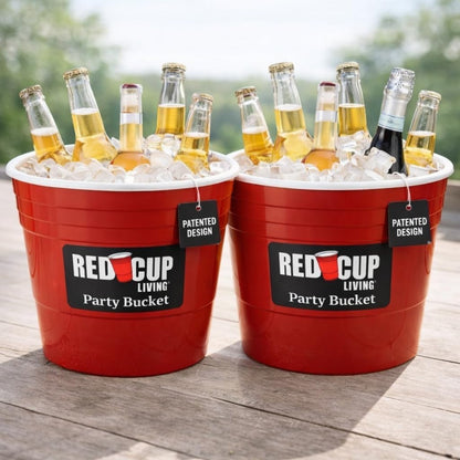 Red Cup Living Large Party Ice Bucket, 201 oz Insulated Drink Cooler for Parties, Bar & Kitchen, Durable Plastic Beer, Wine & Champagne Beverage Tub for Holiday