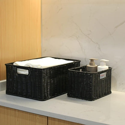 HOONEX Water Hyacinth Storage Baskets, Wicker Baskets for Storage, Hand Woven Baskets with Carry Handles, Set of 2, Natural