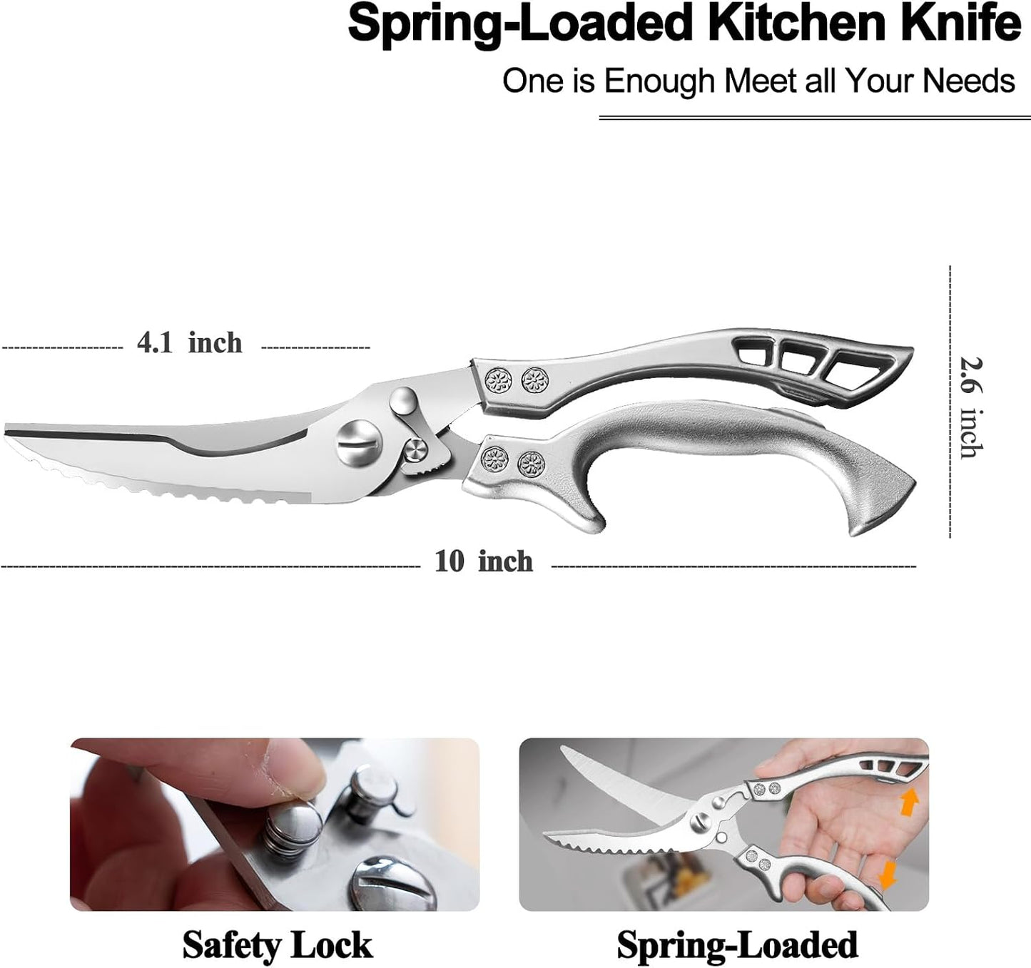 Zicolu Poultry Shears Heavy Duty Professional, Multipurpose Kitchen Shears with Sheath, Spring-Loaded Stainless Steel Chef Scissors Cutting Bone, Chicken, Fish, Food, Meat, Full Steel Handle Silver