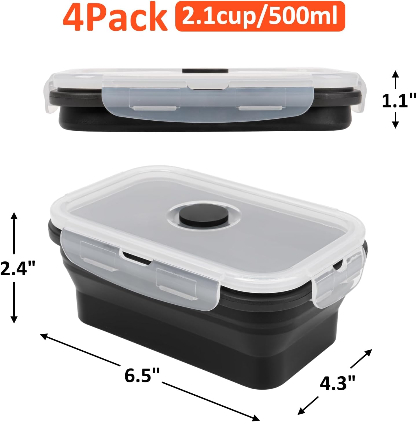 Collapsible Silicone Food Storage Containers Set with Lid & Air Vent,Foldable Lunch Containers(4PCS,Blue,27oz)