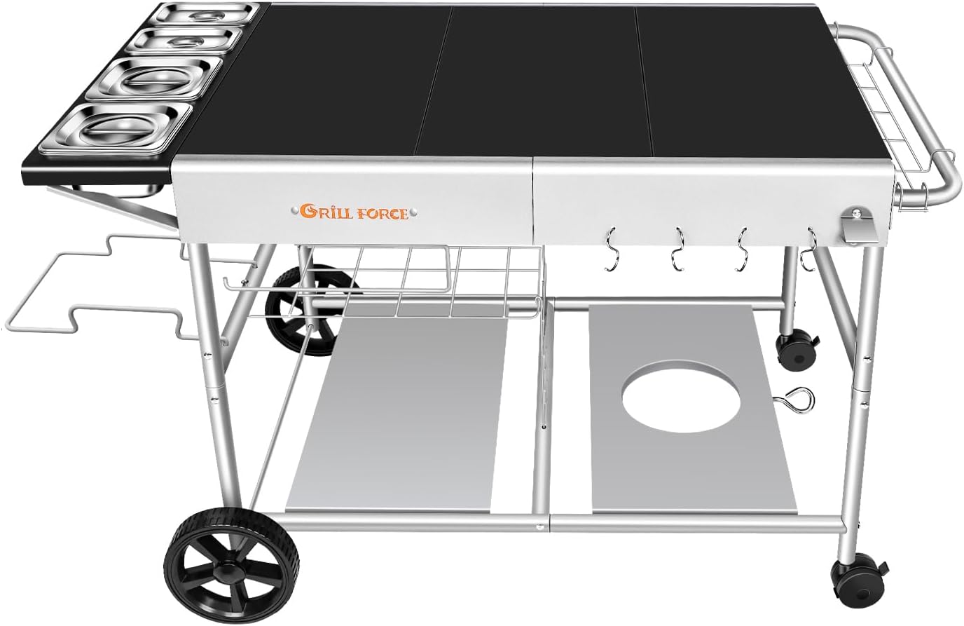 Outdoor Pizza Oven Table for Ninja Woodfire, Blackstone Tabletop Grill, Portable Grill Cart & Food Prep Work Table, Movable Pizza Oven Cart for Backyard BBQ and Patio Parties