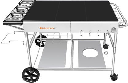 Outdoor Pizza Oven Table for Ninja Woodfire, Blackstone Tabletop Grill, Portable Grill Cart & Food Prep Work Table, Movable Pizza Oven Cart for Backyard BBQ and Patio Parties