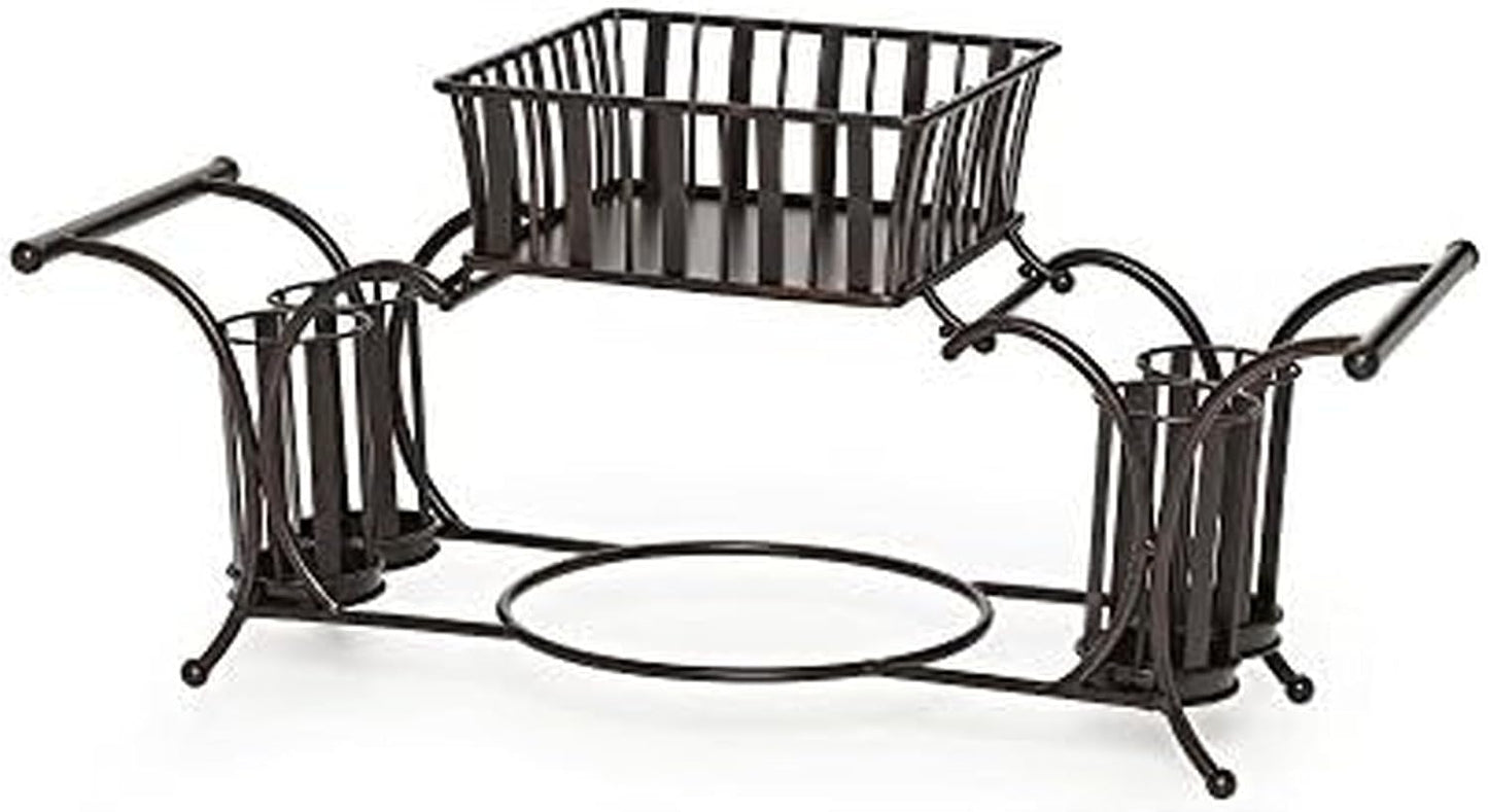 Mikasa Gourmet Basics Avilla Picnic Caddy, Antique Black Finish, Paper Plate Organizer with Flatware Canisters and Paper Towel Spindle, 15 x 14 x 13 in
