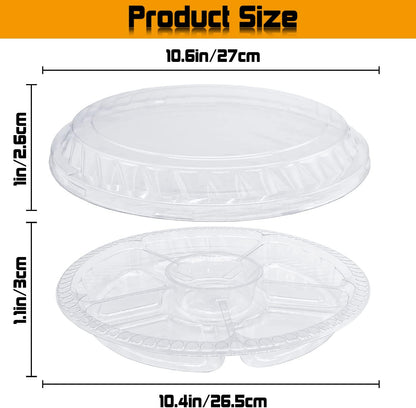 Tiaiidi 12 Pack Plastic Appetizer Trays with Lids,Disposable Compartment Serving Platters,6 Sectional Catering Trays for Serving Food