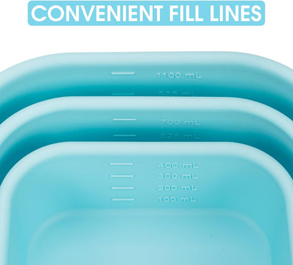 100% Silicone Food Storage Containers with Lids, 8 Pack, 10oz to 51oz, Reusable Leakproof Nesting & Stackable Silicone Bento Lunch Box, Microwave Freezer Dishwasher Oven Safe, BPA Free, Slate Green