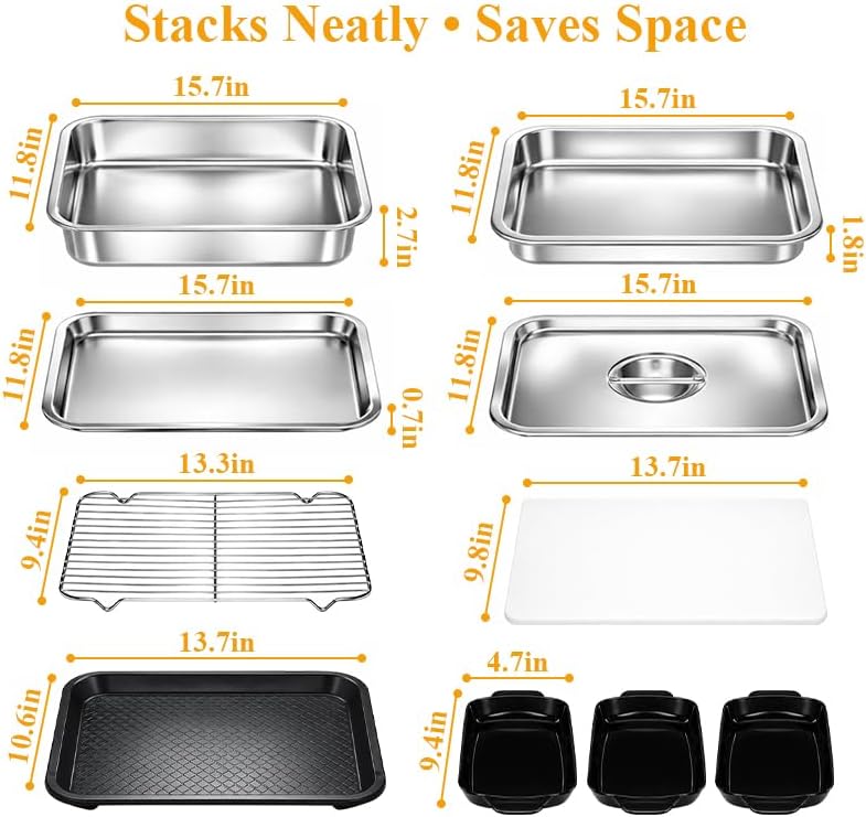 10-Piece Grill Prep and Carry System, Stainless Steel BBQ Prep and Serve Trays with Lid, Dishwasher Safe Cutting Board, Ingredient Prep Trays & Meat Marinade Container for Outdoor Grilling
