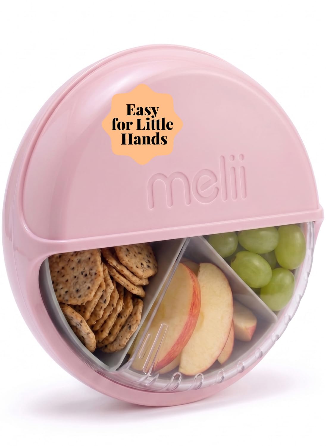 melii Spin Snack Container | 3-Compartment Rotating Snack Box with Sliding Window, BPA-Free, Dishwasher Safe, Portable Snack Container for Kids Ages 3+ (Blue)