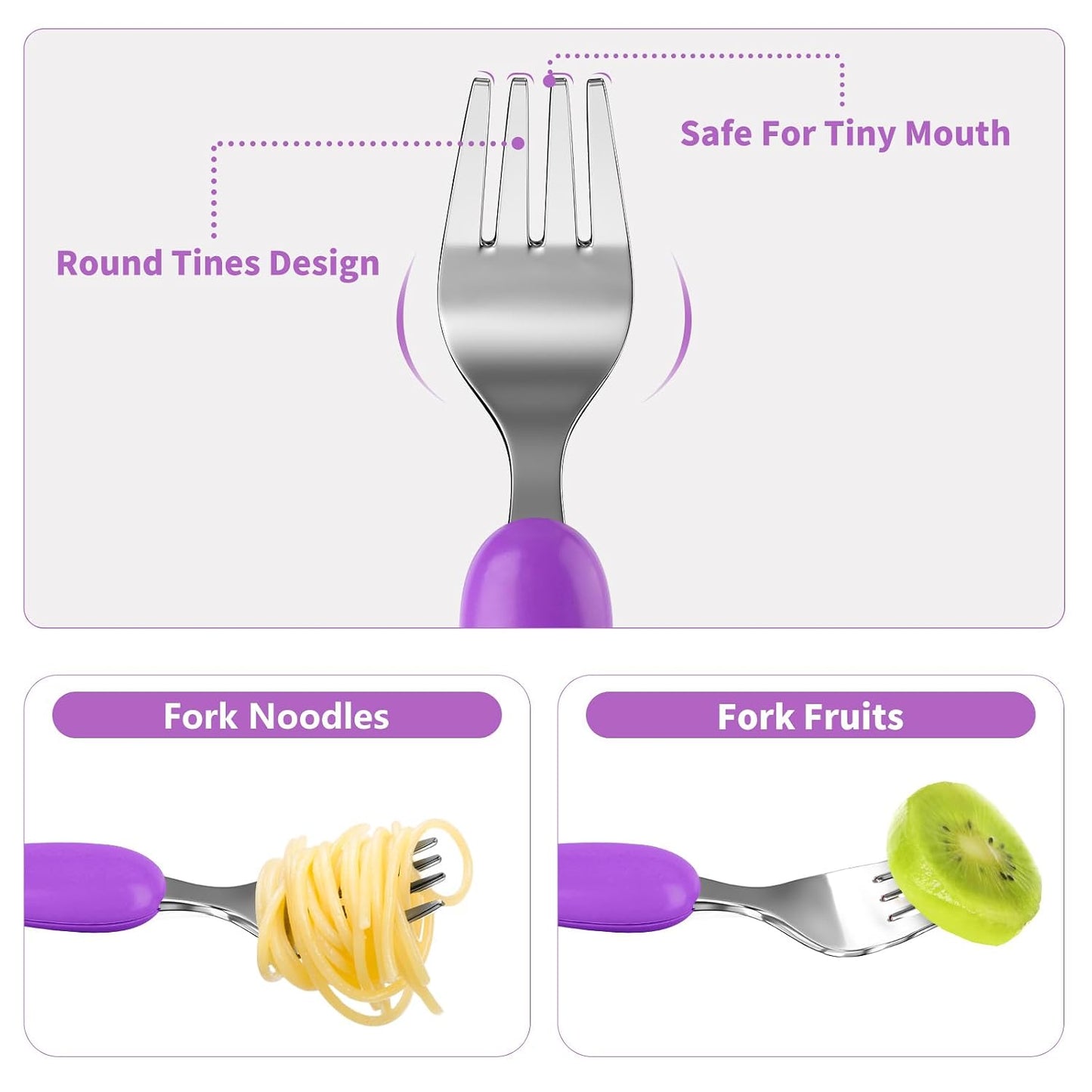 Lehoo Castle 6 Pieces Toddler Utensils, Kids Silverware for 2 3 4 Years Old, Stainless Steel Fork and Spoon Set with Plastic Handle, Safe Toddler Cutlery (Dinosaur)