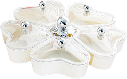 Dried Fruits Tray Candy Snack Plates Platter Appetizer Tray Divided Serving Tray for Cupcake Dried Fruits Family Holiday Home, Clear Grey Bowknot