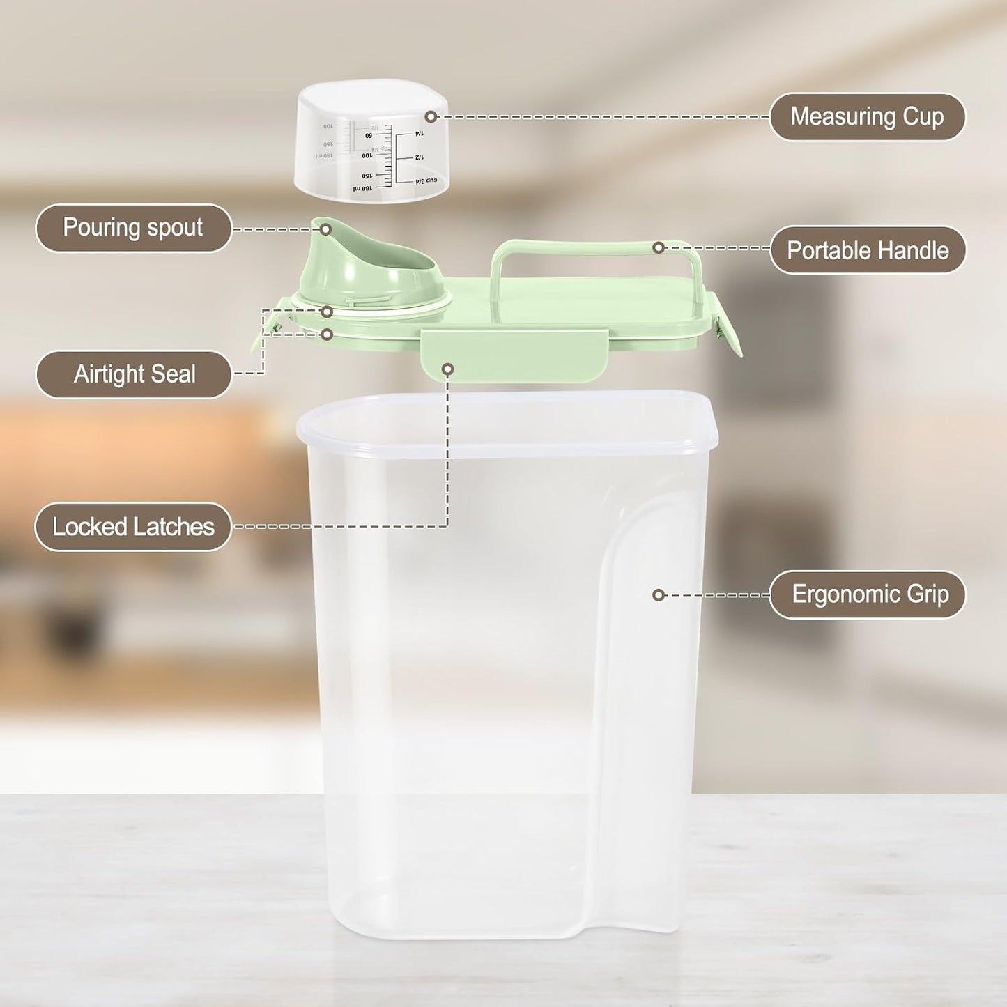 TBMax Rice Container 10 Lbs, Cereal Container Oatmeal Storage, Airtight Food Dispenser with Easy-pouring Spout & Handy Cup for Flour Grain Beans, Pet Dog Cat Bird Food Storage Container