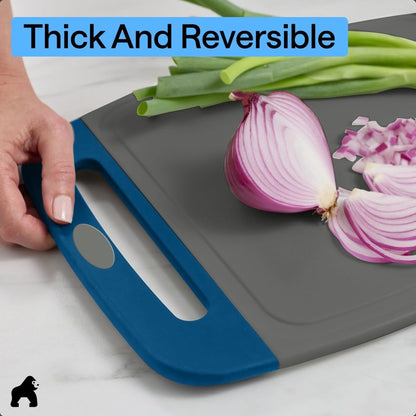 GORILLA GRIP BPA-Free Reversible Kitchen Cutting Board Set of 3, US Designed, Nonporous, Juice Grooves Catch Liquid, Slip Resistant Border, Dishwasher Safe, Durable Large Food Chopping Boards, Black