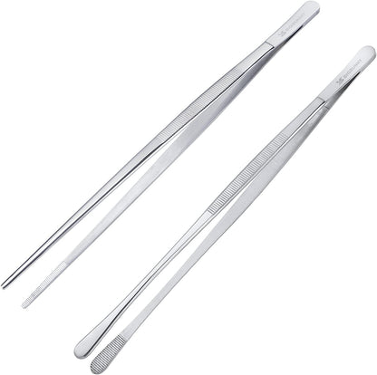 Set of 3 Kitchen Tweezers Fine Tweezer Tongs, MSY BIGSUNNY Stainless Steel Food Tweezers, Precision Serrated Tips Food Tongs (8.5" 10" and 12")