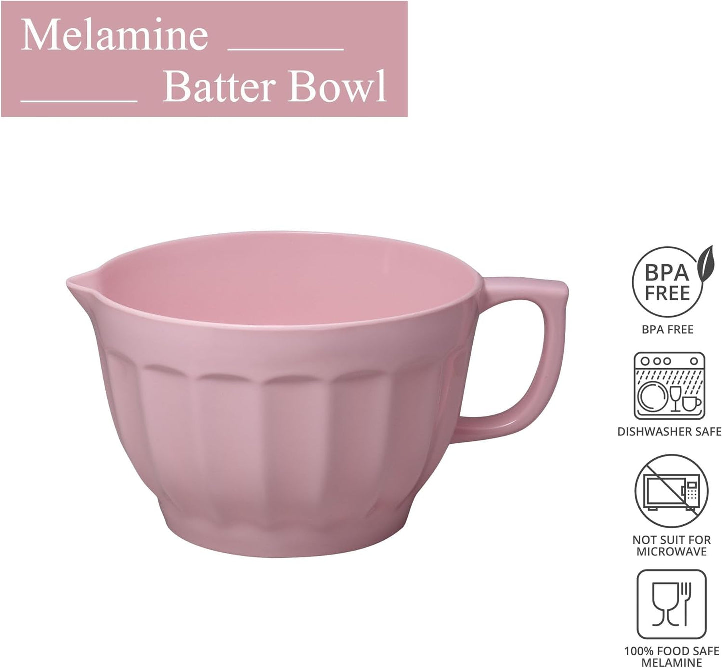 UP 4.3 Quart Latte Style Melamine Batter Bowl with Pour Spout and Handle, Professional Mixing Bowl with Non-Slip Base, Ideal for Pancake and Cake Batter, 11.5 x 8.75 Inch, Mint Blue