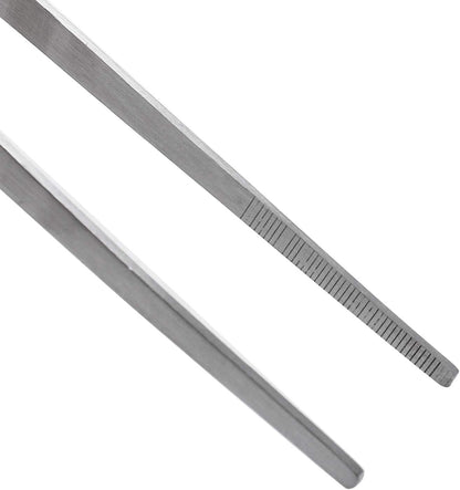 Bonsicoky 3Pcs Stainless Steel Tweezer Set (8" 10" 12") | Long Tweezers, Precision Serrated Straight Tips, Non-slip, For Cooking, Repairing, Medical, Garden