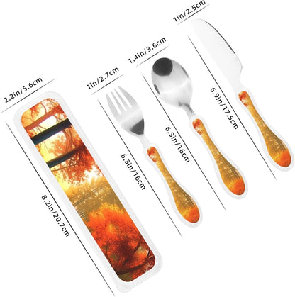 3-Piece Kids Silverware Set With Storage Case, Stainless Steel Reusable Children Safe Knife Spoon Fork Set Blue Active Girl Running Sunset Children Flatware Set For Kids Lunch Box - Colors B