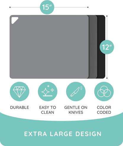 Cutting Boards for Kitchen, Plastic Cutting Board, Dishwasher Safe Cutting Boards with Juice Grooves for Meat, Veggies, Fruits, Easy Grip Handle, Serveware Accessories (Gray)
