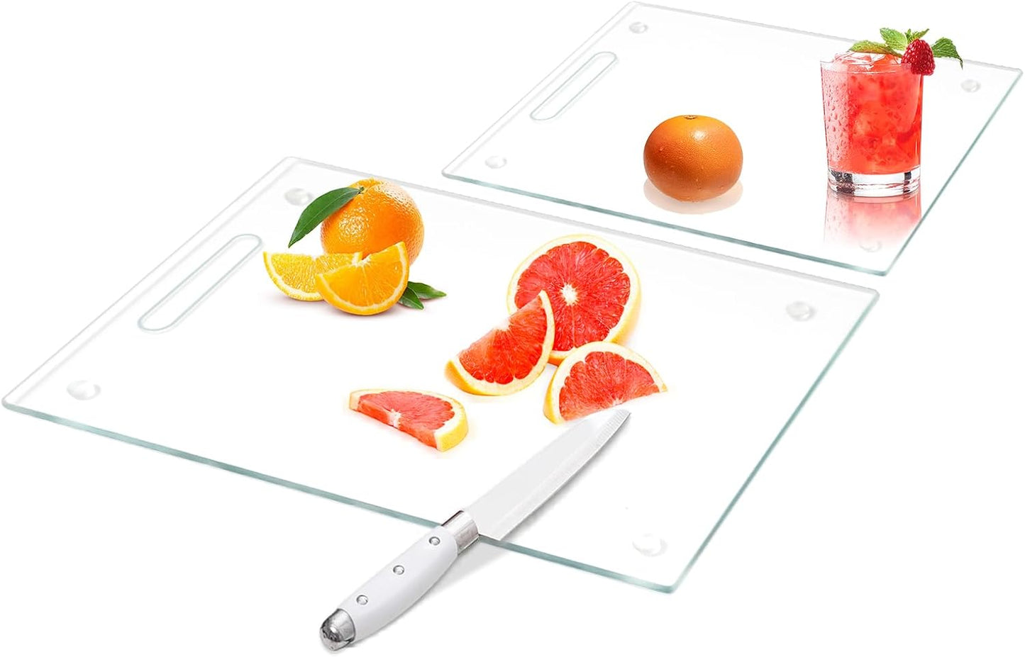 Tempered Glass Cutting Boards for Kitchen, Set of 2 Gold Glass Chopping Boards, 16"x12" & 12"x8" Cutting Boards With NonSlip Feet, Scratch Resistant, Heat Resistant, Easy to Clean