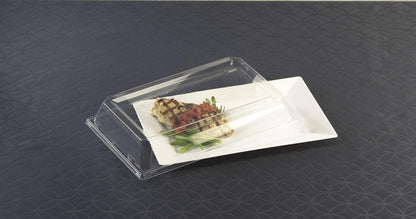 Zappy 10 13" x 8.5" Rectangle Serving Trays with Lids - Plastic Containers with Lids - White Rectangular Trays