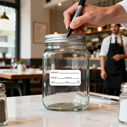 500pcs Write-On Food Rotation Labels 5x2.5cm – Easy Tear Adhesive Stickers for Product/Date/Use by/Time/Initials, Writable and Removable for Kitchen, Restaurant, Storage Containers
