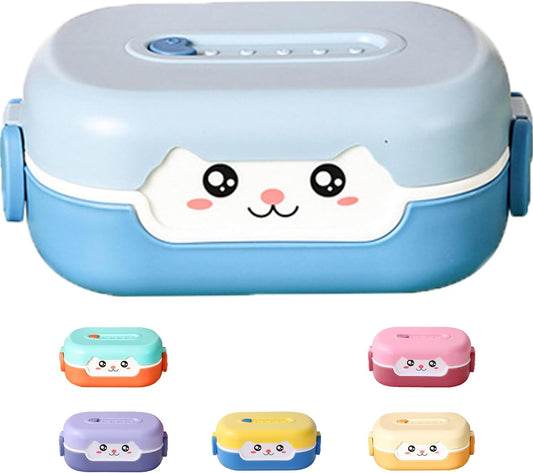 Cute Bento Box, with Cutlery Set Portable Lunch Box, 700ML Leak-proof 2 Compartment Lunch Container, Reusable Snack Box, Microwave/Dishwasher/Freezer Safe, BPA Free, Snack Container (Purple)