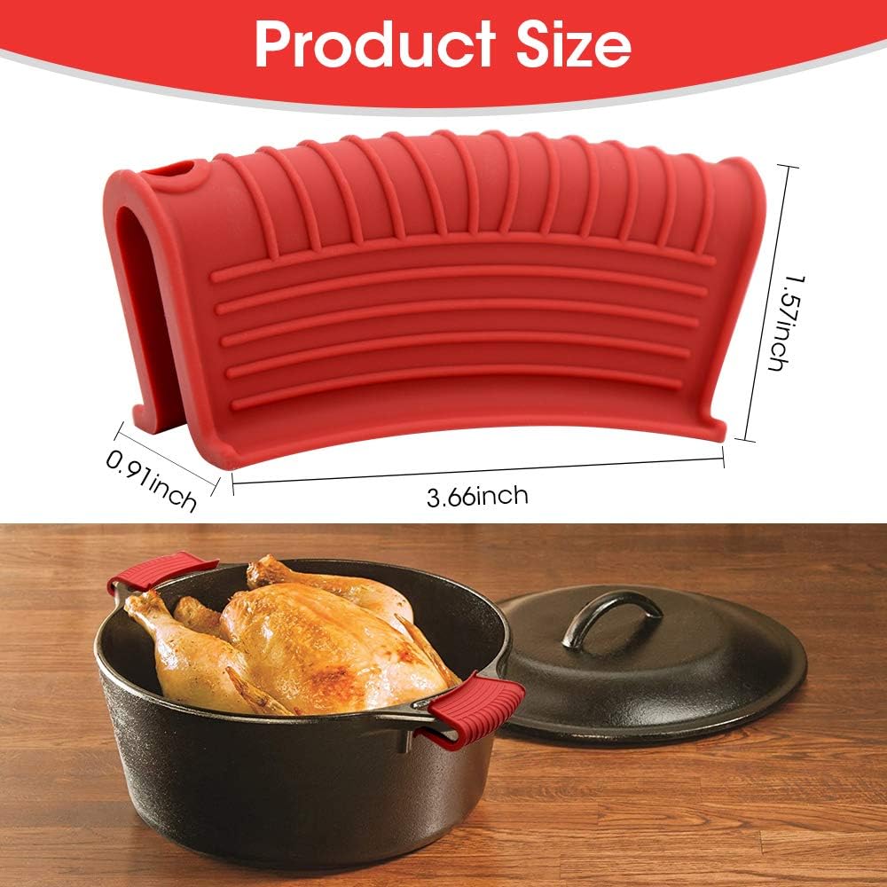 Silicone Assist Hot Pan Handle Holder Hot Skillet Handle Covers Pot Holder Sleeve Cast Iron Skillets Nonslip Heat Resistant for Enameled Griddles Casserole Frying Pans Cookware(4PACK/Black)
