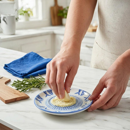 Handcrafted Ceramic Garlic Grater Plate, Ocean Blue
