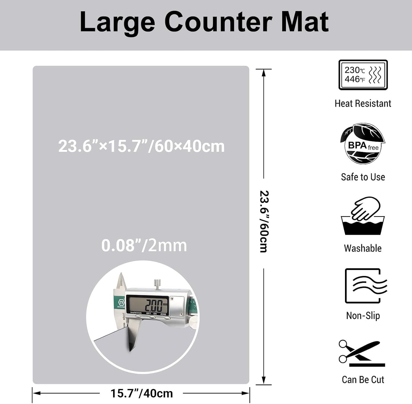Ewen Extra Large Silicone Mat - 23.6"x15.7" Extra Thick Heat Resistant Mat, Silicone Place Mat Cutting Board Mat Kitchen Counter Mats for Air Fryer, Coffee Maker, Mixer, Crafts, Light Grey