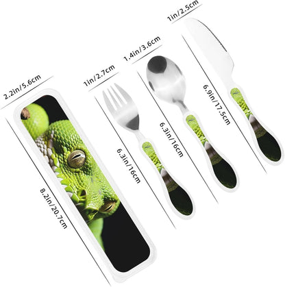 3-Piece Kids Silverware Set With Storage Case, Stainless Steel Reusable Children Safe Knife Spoon Fork Set Blue Lotus Floral Children Flatware Set For Kids Lunch Box
