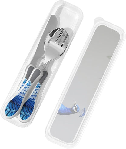 3-Piece Kids Silverware Set With Storage Case, Stainless Steel Reusable Children Safe Knife Spoon Fork Set Chinese Celadon Peacock Children Flatware Set For Kids Lunch Box