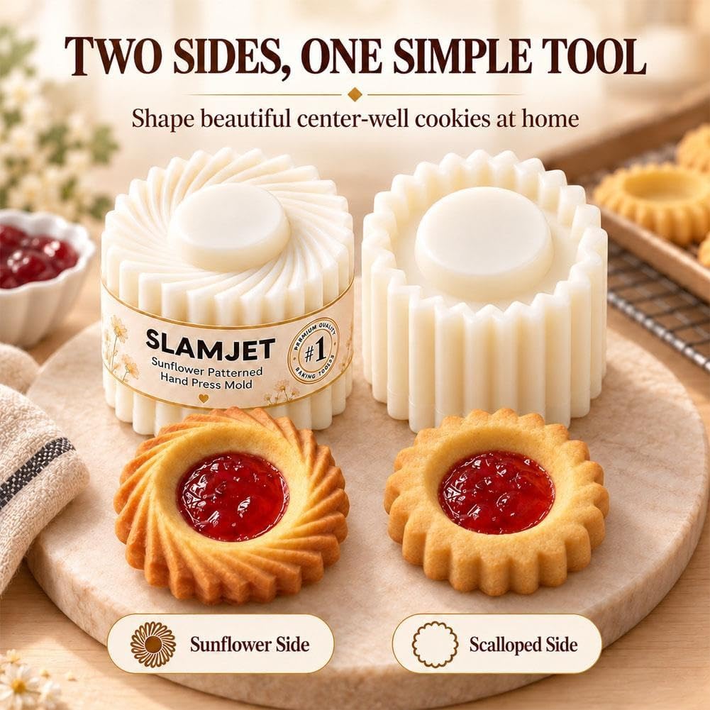 Sunflower Patterned Round Hand-Press Mooncake Double-Ended Pastry Mold
