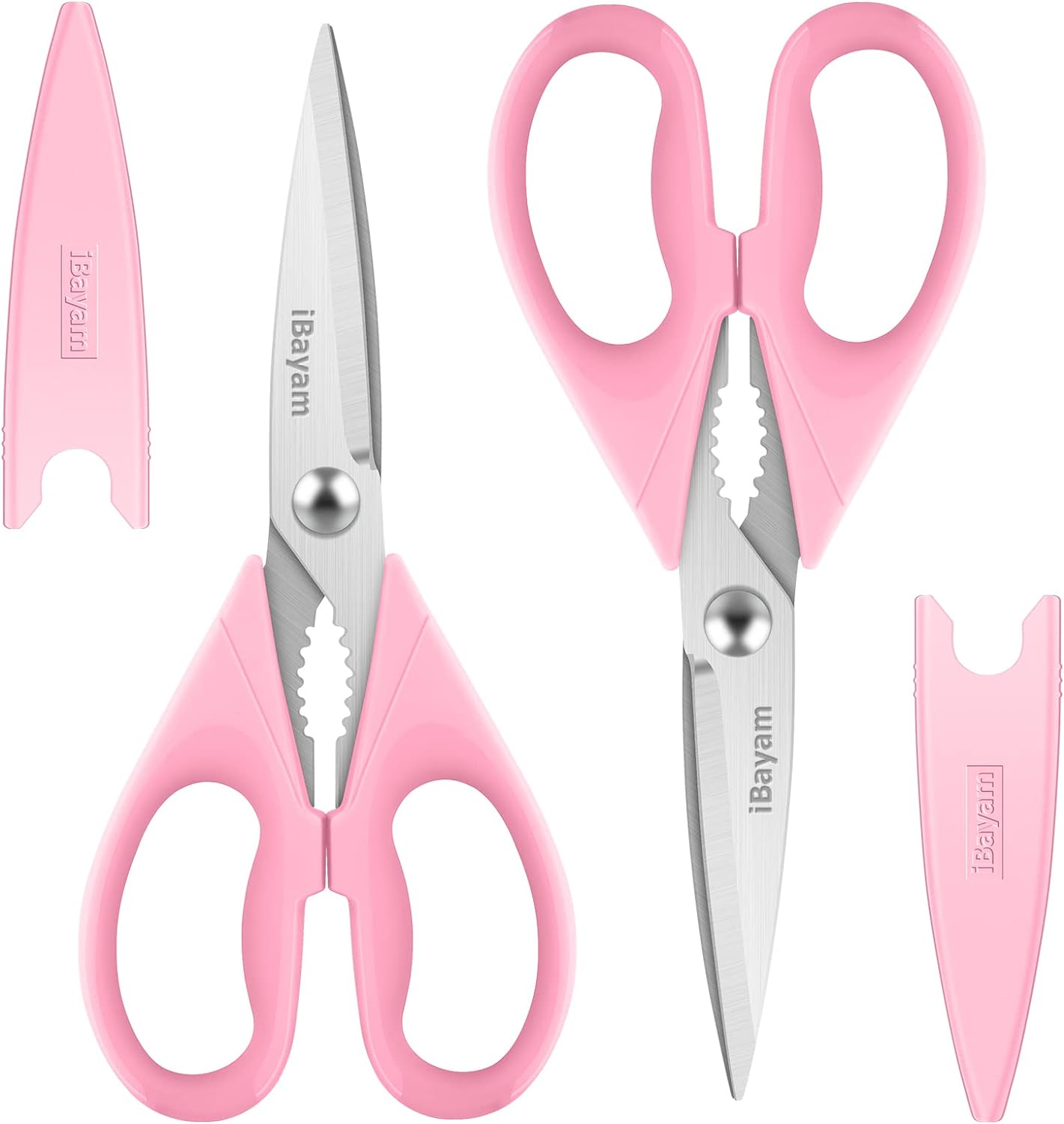 iBayam 2 Pack All Purpose Kitchen Shears Heavy Duty - Stainless Steel Kitchen Scissors With Protective Sheath, Soft Comfort-Grip Handle, Food & Meat Scissors, Home, Kitchen, Dining Utility Gadgets