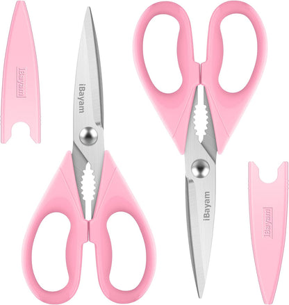 iBayam 2 Pack All Purpose Kitchen Shears Heavy Duty - Stainless Steel Kitchen Scissors With Protective Sheath, Soft Comfort-Grip Handle, Food & Meat Scissors, Home, Kitchen, Dining Utility Gadgets