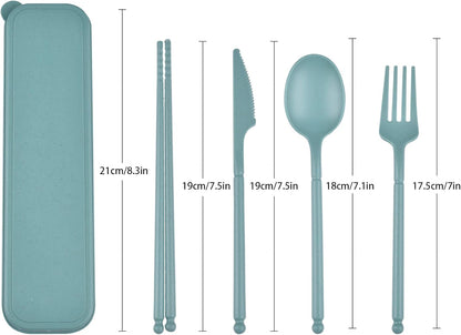 Reusable Travel Utensils Set with Case, 4 Sets Plastic Portable Knife Fork Spoons Tableware for Kids Adults Travel Picnic Camping Utensils