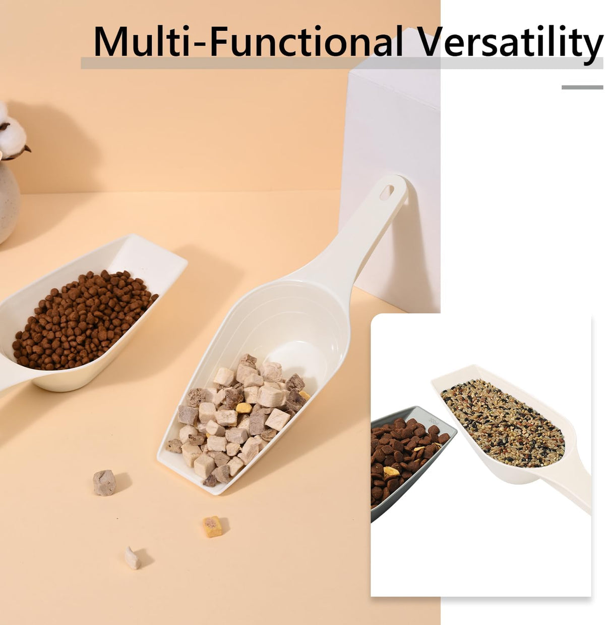 Food Scoop, Cup Capacity Dog Food Scooper With Measuring Lines For Dog, Puppy and Cat Coffee Bean Flour Scoop Set (Grey)