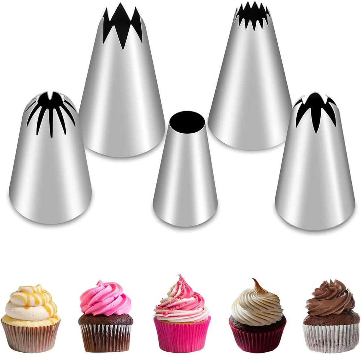 5Pcs Large Piping Tips Set, Stainless Steel Frosting Tips