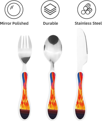 3-Piece Kids Silverware Set With Storage Case, Stainless Steel Reusable Children Safe Knife Spoon Fork Set Dreamy Jellyfish Print Children Flatware Set For Kids Lunch Box