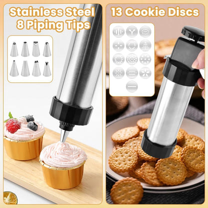 Cookie Press for Baking, Spritz Cookie Press Kit with 13 Discs 8 Tips