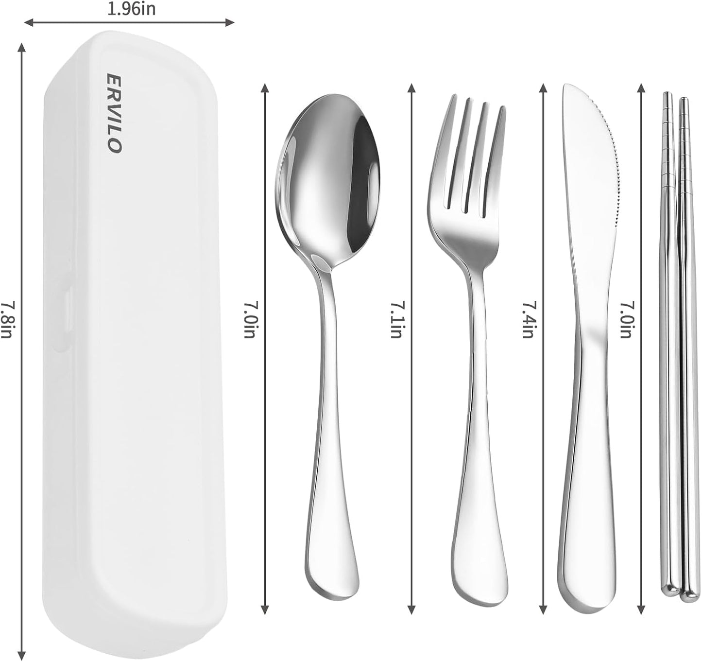 Travel Utensils with Case, Stainless Steel Camping Cutlery Set, Reinforced Case with Snap-Lock Closure, Include Fork Spoon Knife Chopsticks, Portable Lunch Box Silverware for Picnic Office, Black