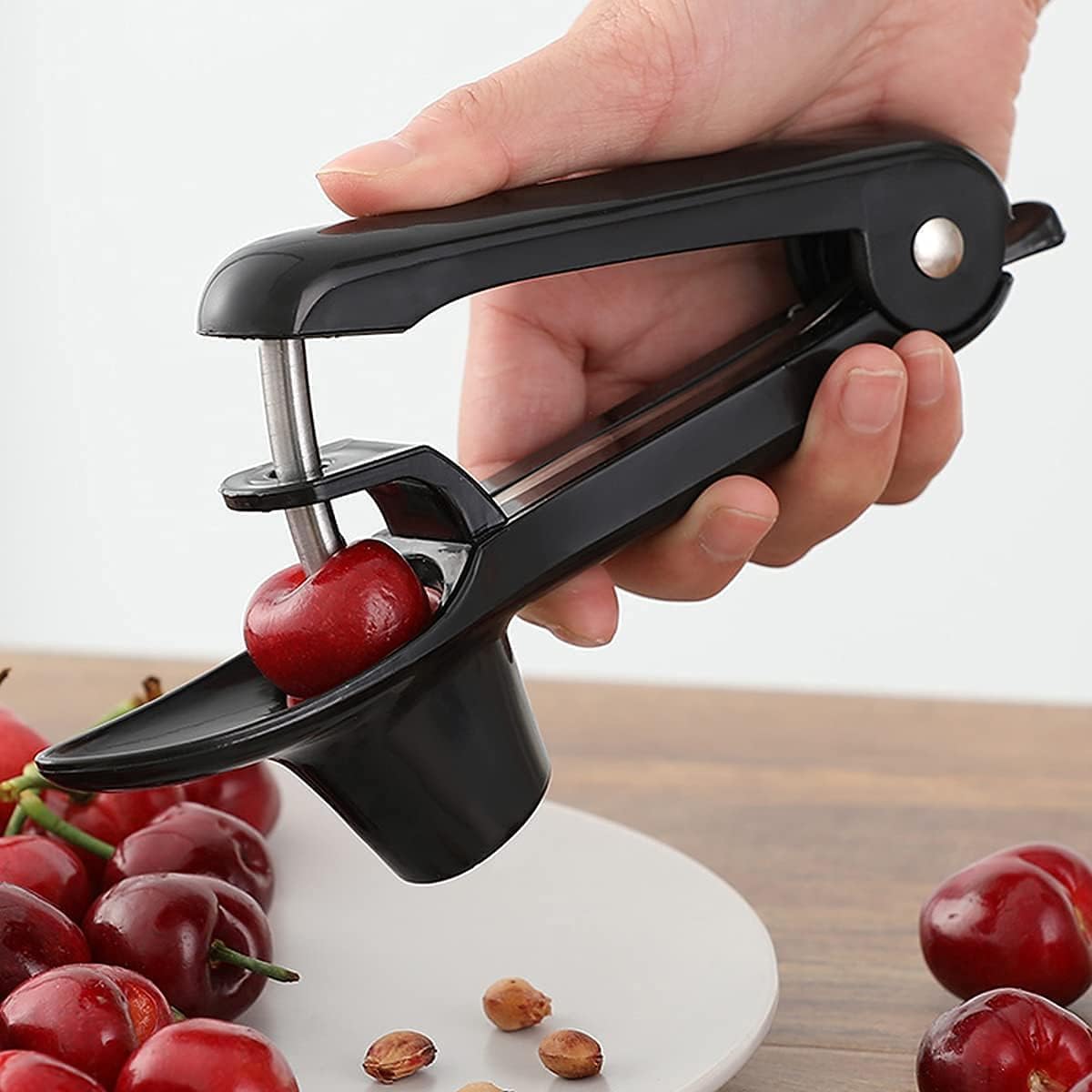 2PCS Cherry Pitter - VCISPOK Stainless Steel Cherries Corer Pitter Tool with Hand-held Push Design, Save Time & Space for MMake Delicious Cherries Dishes and Cocktail Cherries (2PCS Black)