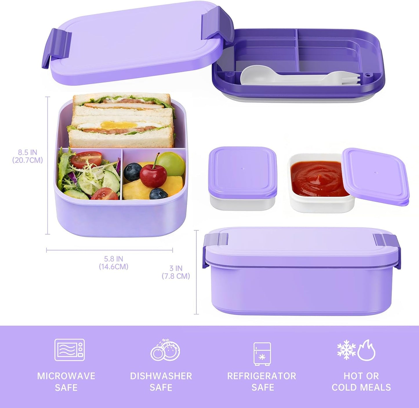 JBGOYON Bento Box and Lunch Bag Set, Leak-Proof Lunch Box for Adults and Kids with Built-in Utensils, Insulated for Work School Travel, Microwave & Dishwasher Safe, All-in-One (Purple)