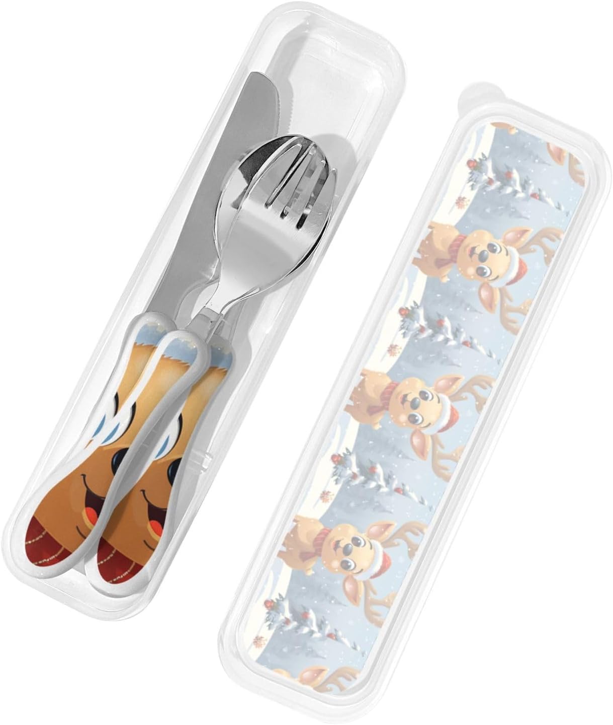 3-Piece Kids Silverware Set With Storage Case, Stainless Steel Reusable Children Safe Knife Spoon Fork Set Cartoon Cute Penguin Children Flatware Set For Kids Lunch Box
