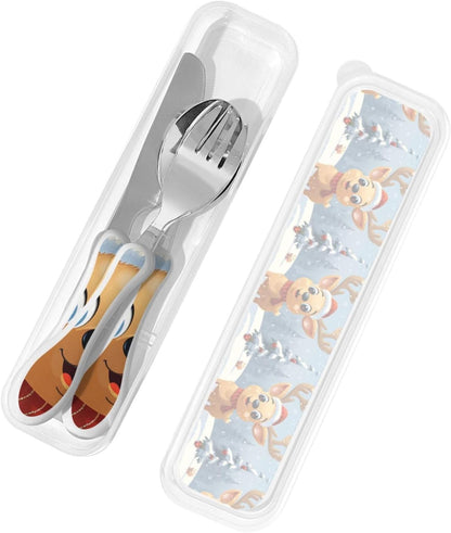 3-Piece Kids Silverware Set With Storage Case, Stainless Steel Reusable Children Safe Knife Spoon Fork Set Cartoon Cute Penguin Children Flatware Set For Kids Lunch Box