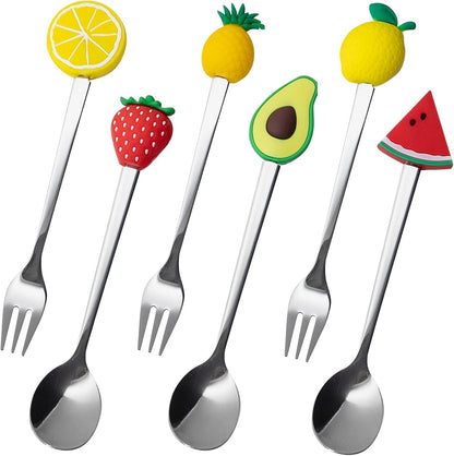 Cocktail Forks, 6-Piece Appetizer Forks, Cat Shapes, Stainless Steel and Silicone Small Forks for Fruits, Cheese, Appetizers