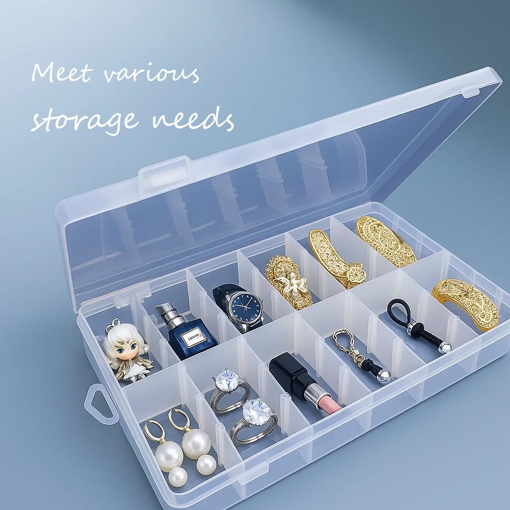 3pcs Clear Storage Small Parts Organizer Box Storage Bin With Dividers Multi Compartment for Beads Art DIY Tackle Box Organizer (10 - compartment in length)