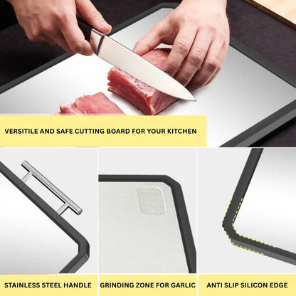 Titanium Cutting Boards for Kitchen, Scratch-Resistant Large Chopping Board with Juice Groove, Titanium and Wheat Straw PP, Includes Onion Holder & Crinkle Cutter