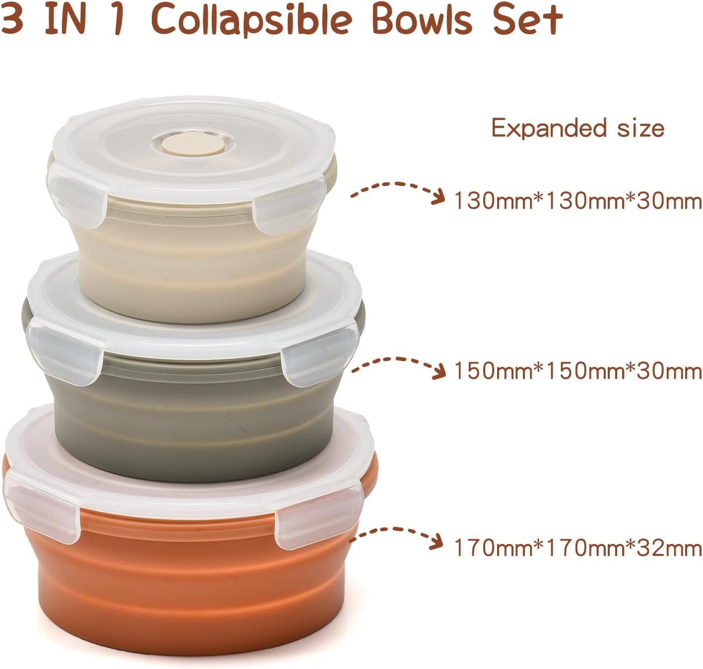 Collapsible Bowls with Lids, Reusable Silicone Food Storage Containers for Meal Prep, Camping Must Haves Accessories ， Microwave Freezer Safe Dishwasher Safe Leak Proof，Set of 4 with Lids